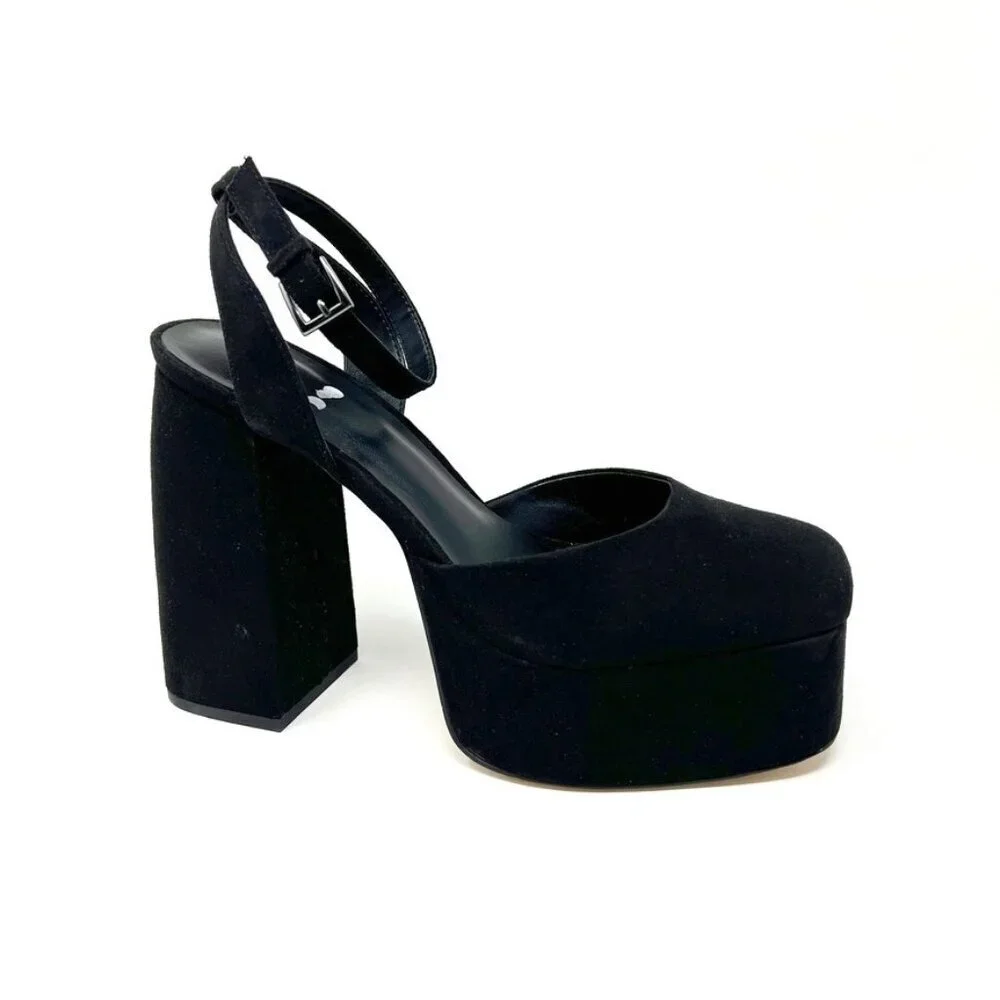 NEW BP Danni Platform Pumps Women's 8.5 Black Square Toe Chunky Heel Ankle Strap